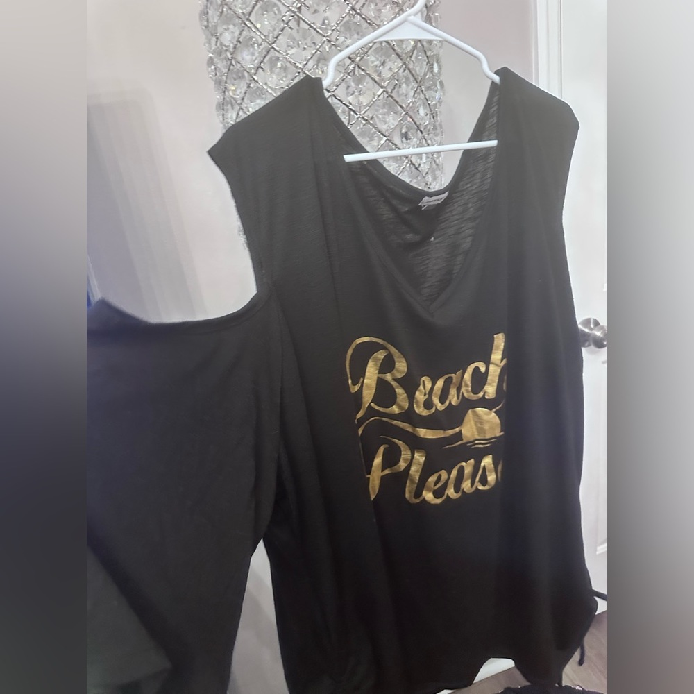 Avenue Black and Gold Cut Out Muscle Tee